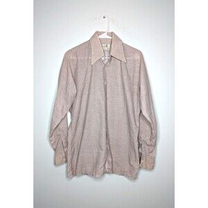 Hugo Mann Mens Vintage 80s Knit Button Down Shirt Size 16 Beige Made in England